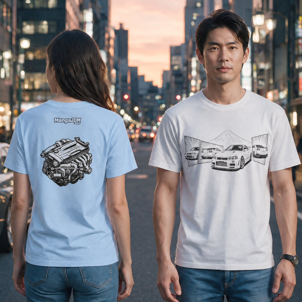 BNR34 GT-R T-shirt with RB26DETT backside